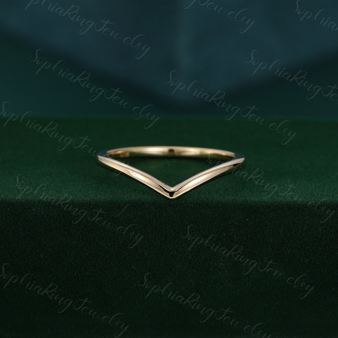 Minimalist Curved Wedding Band Vintage Solid 14k Yellow Gold Everyday ...