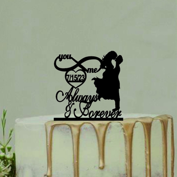 You and Me Always and Forever Couple Silhouette, Lesbian Wedding Cake Topper, Same Sex Wedding Cake Topper