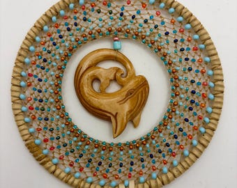 Handcrafted Whale Dreamcatcher: Abenaki Inspired Beaded Decor