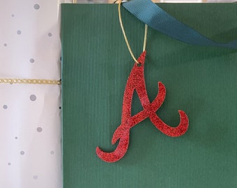 Atlanta Braves Red Glitter Ornament Tie On - 3 inch