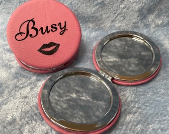 Compact Mirror - Personalizable, Double-Sided, Soft Pink Faux Leather