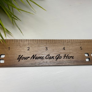 6 Inch Wood Personalized Ruler - Walnut, Four Leaf Design