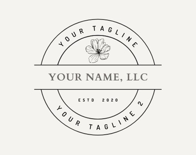 Round Logo Simple Flower Template, Canva Editable Instant Download
