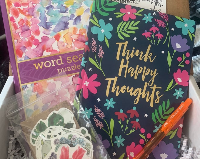 Plant lover & writer gift set, word search, notebook, journal, pen, stickers