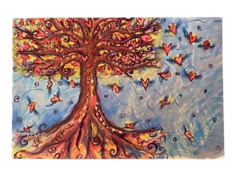 Love Tree, 4x6" Postcard of Original Art, Set of 5, Valentine