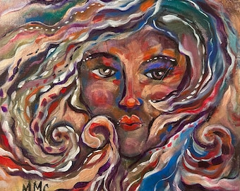 Woman's Face Art Painting | 'Woman of the Wind' | 12" x 12" Original Oil Painting on Canvas