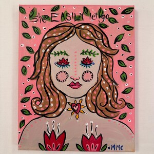 She Easily Let Go – Boho Healing Woman Art, Soft Feminine Energy Painting for Emotional Release