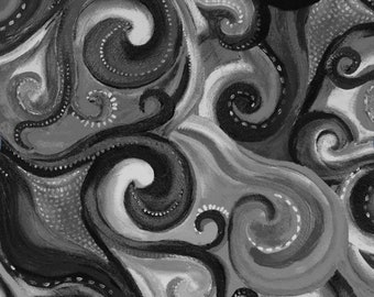 Charcoal, Grey and Black Swirl, In Motion, Fabric By Melissa Marie Collins for Windham Fabrics