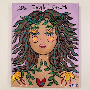 She Invited Growth – Earthy Feminine Energy Nature Spirit Art, acrylic painting