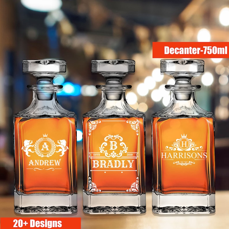 Groomsmen Gifts Personalized Whiskey Decanter Set With Wood Etsy