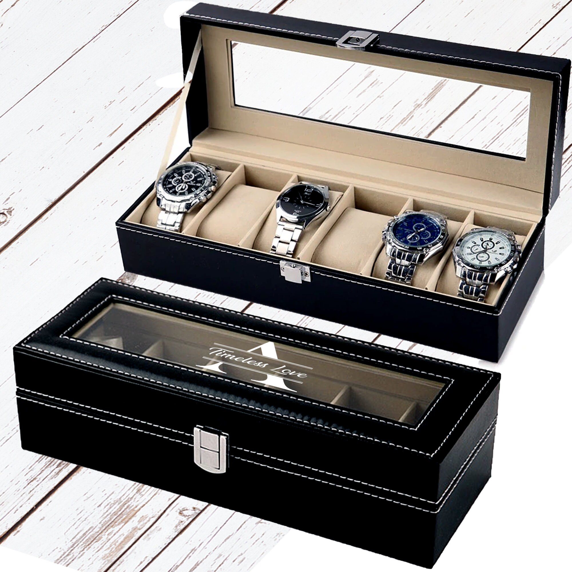 Personalized Black Watch Box Holds 10 Watches Watch Case Etsy