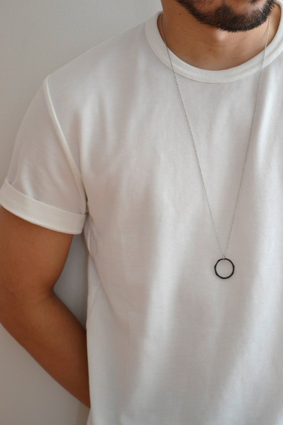 BLACK Geometric Circle Necklace Mens 