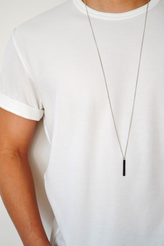 BLACK Metal Drop Necklace Mens Long 