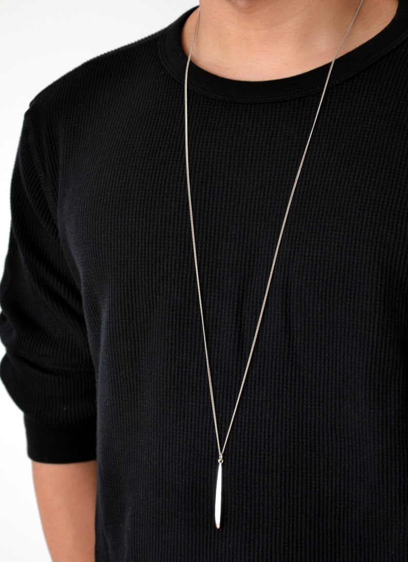 Silver Drop Necklace Mens Long Necklace Mens Necklace Etsy