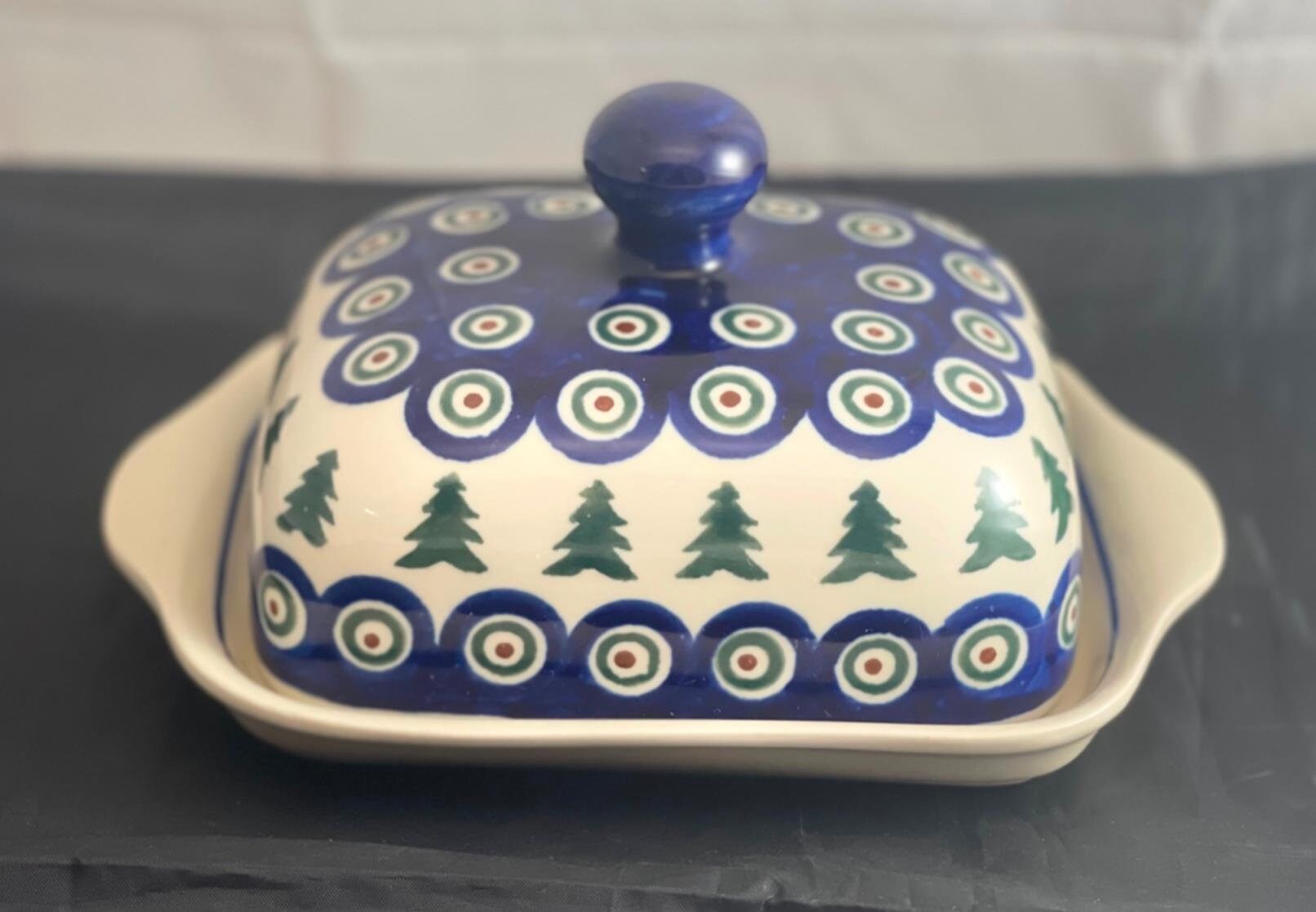 Butter dish pottery , handmade pottery, Boleslaweic Polish Pottery