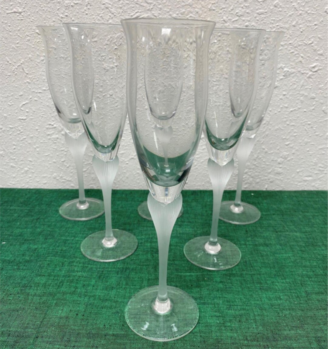 Set of 6 Mikasa Crystal SEA MIST CLEAR Frost Stems Champagne Etsy