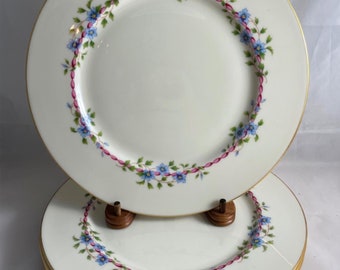 Set of 8 LENOX Sabrina 8 Wide Gold Trim Salad or Dessert Plates Vintage Bone China Blue Shell Bridal Wedding Shower Gift