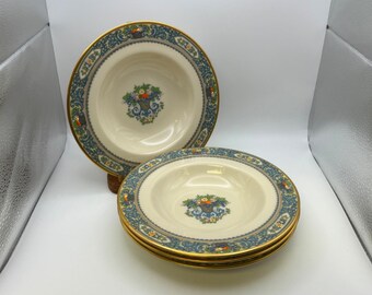 Set of 4 Lenox Fine China AUTUMN Gold Mark Rim Soup Bowls