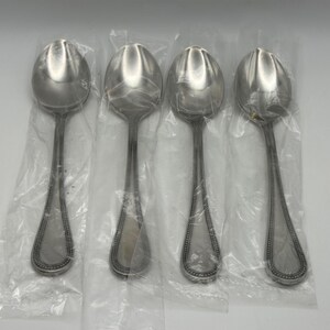 Set of 4 Towle 18/8 Stainless Steel BEADED ANTIQUE Place Spoons