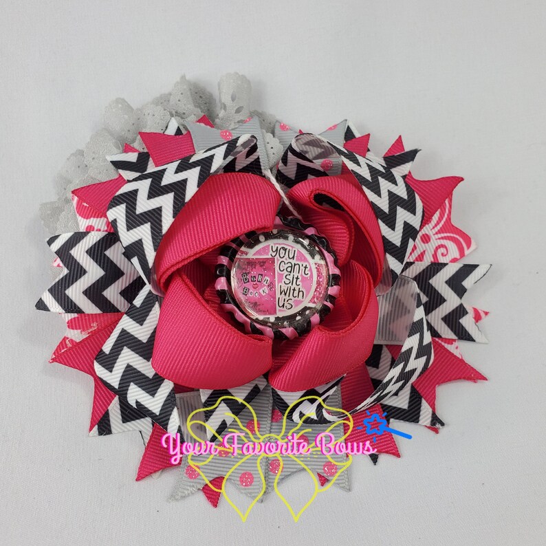 Mean Girls Stacked Boutique Hairbow Burn Book Hairclip Toddler Girl Pink Black Bow You Can/'t Sit With Us