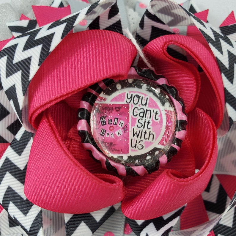 Mean Girls Stacked Boutique Hairbow Burn Book Hairclip Toddler Girl Pink Black Bow You Can/'t Sit With Us