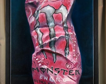 Gerahmtes Ölbild | Crushed Monster Energiedosen Stillleben