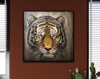 Original Mixed Media Tiger Painting on Canvas