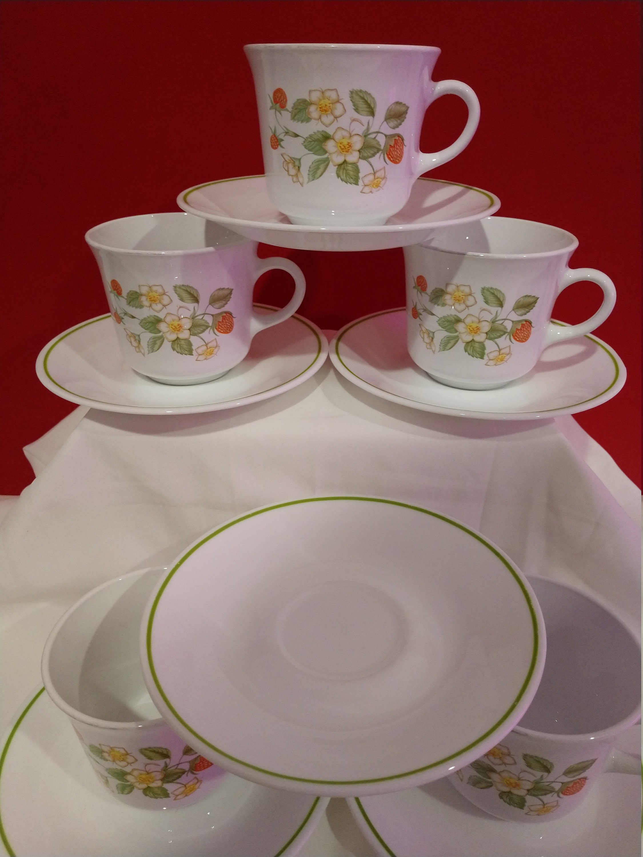 Corelle Strawberry Sundae Cups and Saucers Etsy
