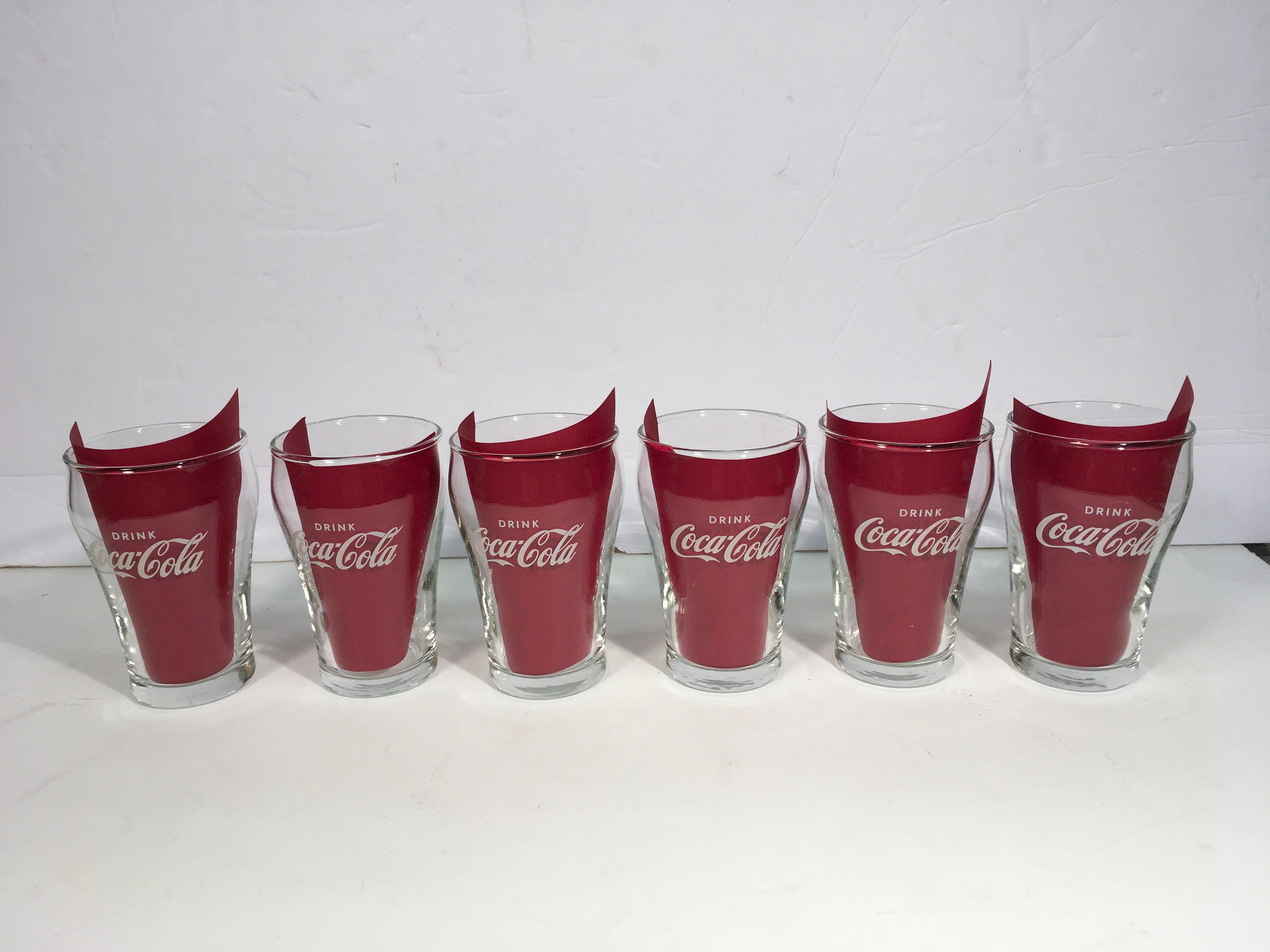 Set of Six Vintage 6 Oz Coca Cola Drinking Glasses Enjoy Coke Collectible Advertising Clear