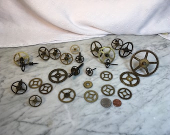 28 Antique Brass Clock Gears Steampunk Art Jewelry Parts Vintage Craft Belts Necklace Earrings Be Creative Mixed Media
