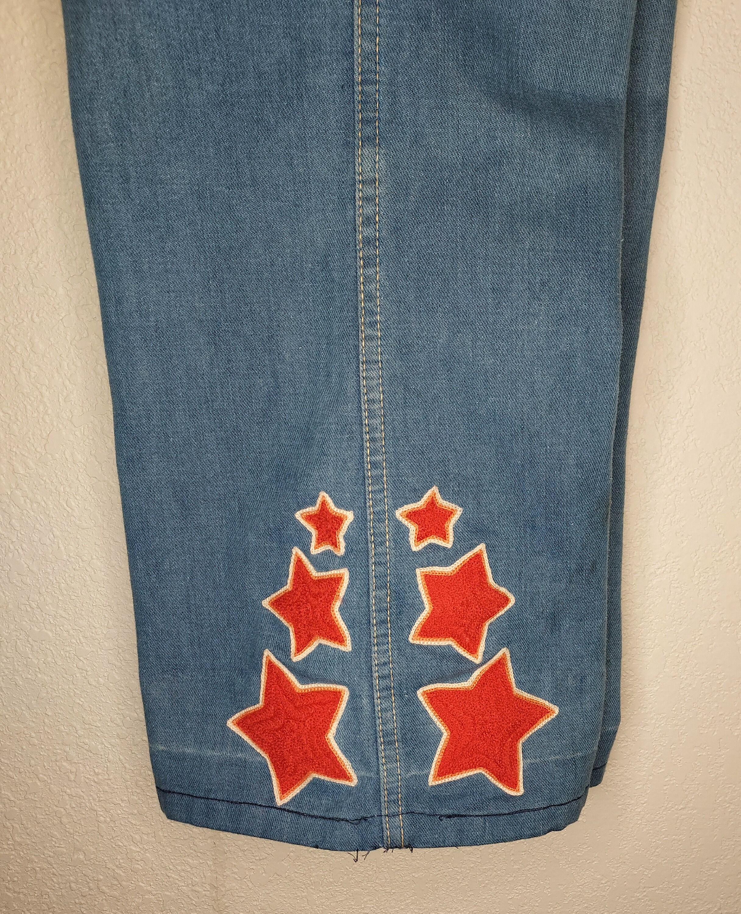 Star Print Rhinestone Wide Leg Denim Pants