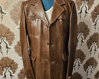 Chaqueta de cuero marrón vintage de la marca Raleigh