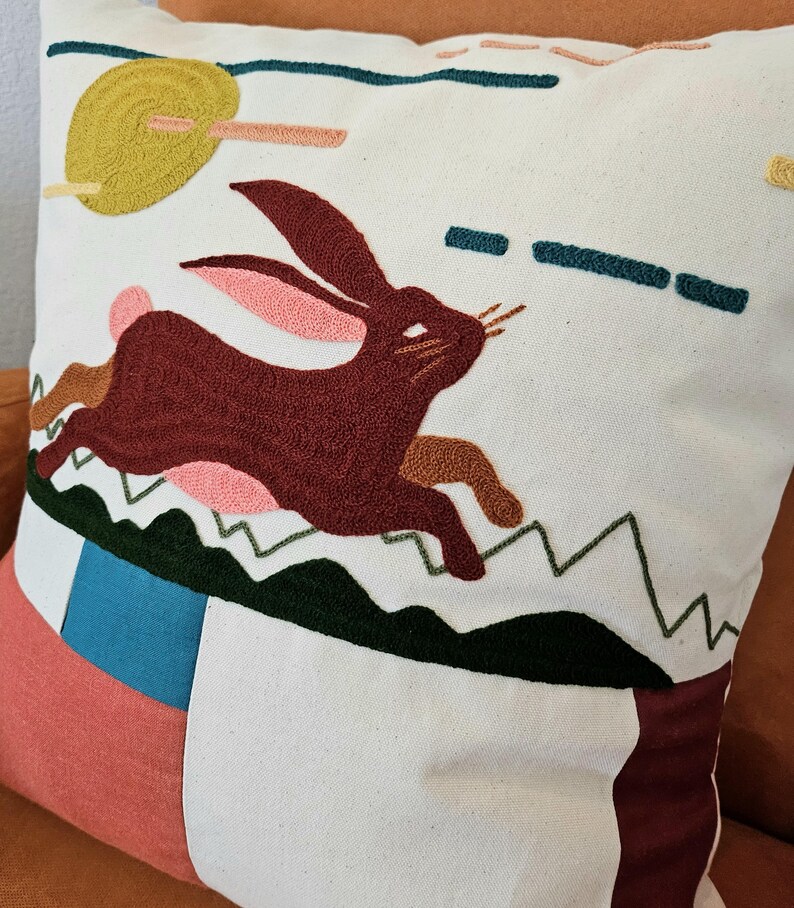Chainstitch Rabbit Chainstitch Embroidered Southwestern Design Jack Rabbit in the Sun ...