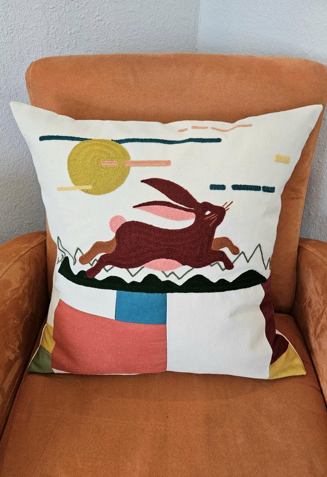 Chainstitch Rabbit Chainstitch Embroidered Southwestern Design Jack Rabbit in the Sun ...