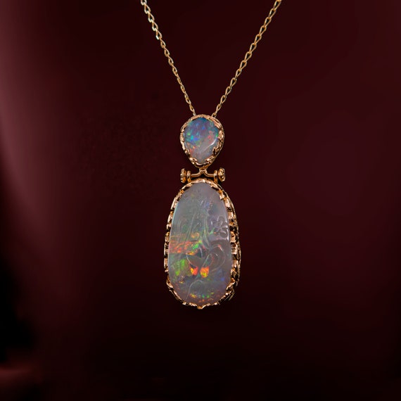 High Quality Australian Opal Pendant Carved Opal 19k Rose Gold Hand Carving Colour Diamonds Etsy