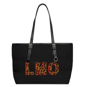 Leopard Monogram Tote Bag With Zipper (black)