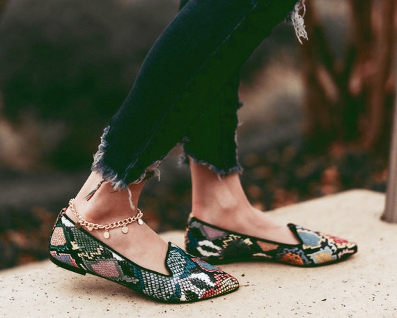 snakeskin flat shoes womens