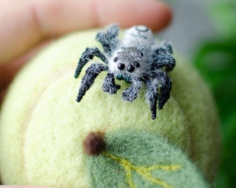 Baby jumping spider realistic figurine, miniature poseable toy, creepy gift, regal spider arachnida, cute kawaii monster, made to order