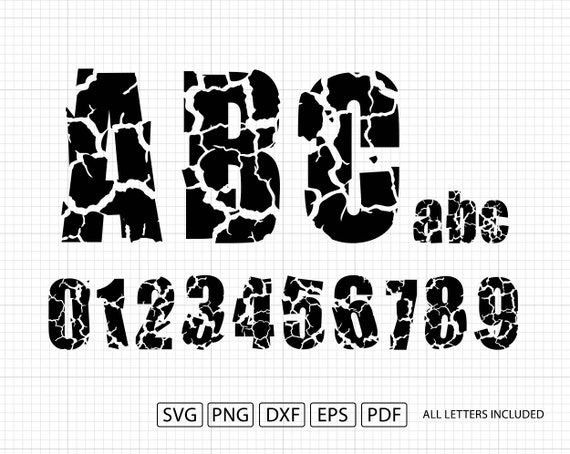 Crank Font Cut Files, Crash Numbers, Cracked Letters, All Letters.