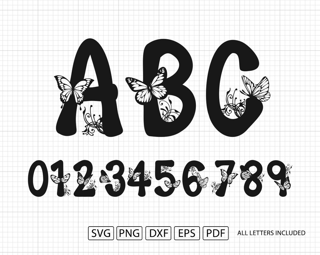 Butterfly Font Cut Files, Butterfly Numbers, Butterfly Letters, All