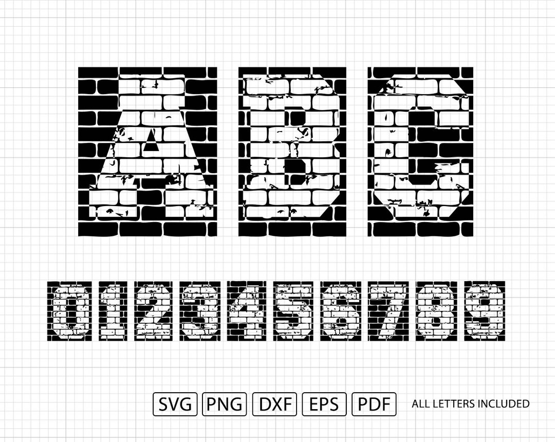 Brick Wall Font Cut Files, Brick Numbers, Brick Letters, All Letters