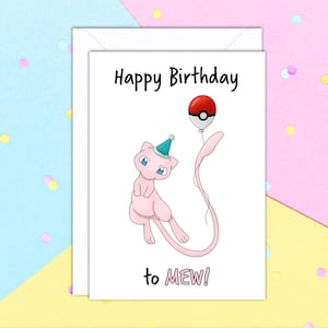 Carte de voeux Happy Birthday To Mew Pokemon A5 avec enveloppe blanche