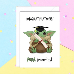 Félicitations Yoda Smartest A5 Graduation Carte de vœux avec enveloppe blanche