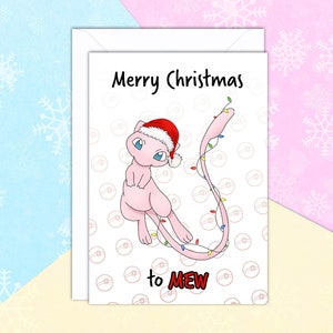 Joyeux Noël à Mew Pokemon A5 Carte de vœux de Noël avec enveloppe blanche