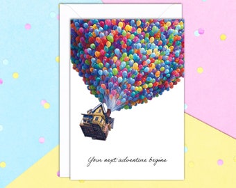 Up Your Next Adventure Begins New Home Greeting card with white envelope