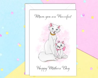 Mum/Mam/Mom Your Are Purrrfect Aristocats A5 Mothers Day Greeting card with white envelope