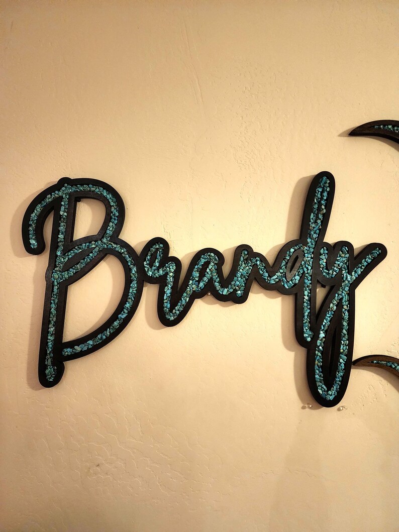 Turquoise Inlay Sign Custom Name Sign With Turquoise Stone Inlay, Dark Brown Stained Wood ...