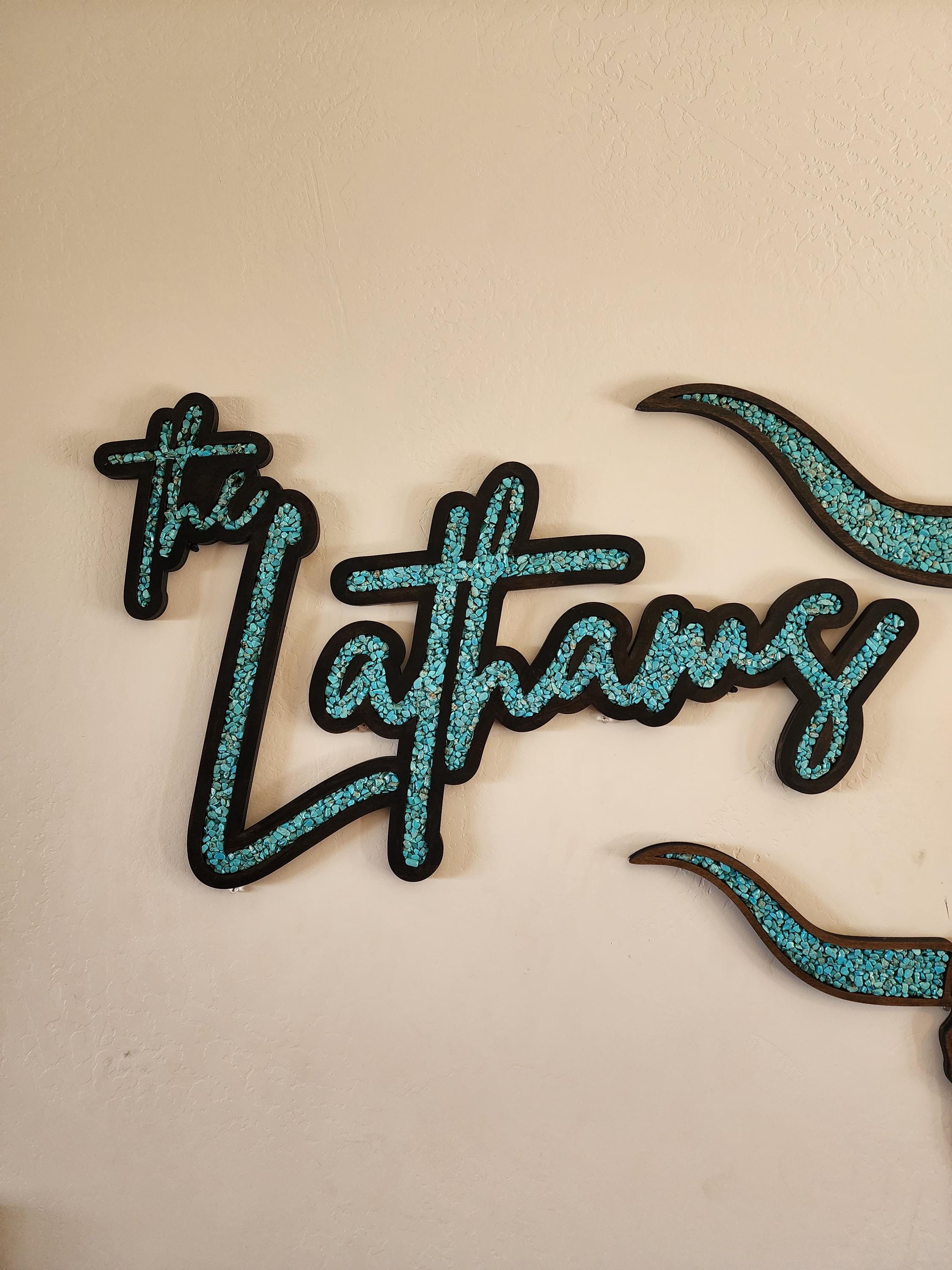 Turquoise Inlay Sign Custom Name Sign With Turquoise Stone Inlay, Dark Brown Stained Wood ...