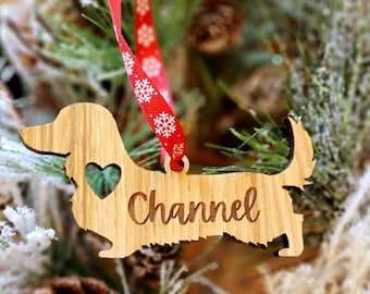 Personalized Dachshund Christmas Ornament: Long Hair Dachshund Ornament, Weenie Dog Holiday Decor