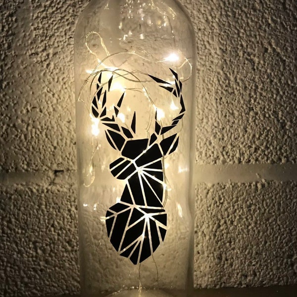 Geometric stag light up bottle deer head inspired gift can be personalised
